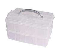 Rayher Caja almacenamiento y clasificadora con asa, 2 niveles, 23,1 x 15,6, altura 13 cm, plástico, transparente, óptimo para piezas pequeñas, juguetes, herramientas, costura, bricolaje, 47001000