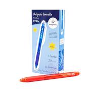 RAYLU PAPER® - Bolígrafo Borrable Retráctil, Tinta De Gel, Punta de 1 mm y trazo de 0,7 mm. (12 Rojos)