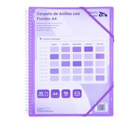 Raylu Paper® - Carpeta clasificadora con anillas con fundas transparentes A4 de 90 micras y sobre con cierre, tapa personalizable. Carpeta de fundas 100% biodegradable. (20 Fundas, Violeta)