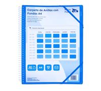 Raylu Paper® - Carpeta clasificadora con anillas con fundas transparentes A4 de 90 micras y sobre con cierre, tapa personalizable. Carpeta de fundas 100% biodegradable. (40 Fundas, Azul)