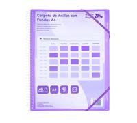 Raylu Paper® - Carpeta clasificadora con anillas con fundas transparentes A4 de 90 micras y sobre con cierre, tapa personalizable. Carpeta de fundas 100% biodegradable. (40 Fundas, Violeta)