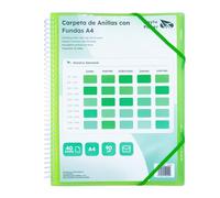Raylu Paper® - Carpeta clasificadora con anillas con fundas transparentes A4 de 90 micras y sobre con cierre, tapa personalizable. Carpeta de fundas 100% biodegradable (40 Fundas, Verde)