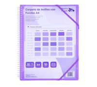 Raylu Paper® - Carpeta clasificadora con anillas con fundas transparentes A4 de 90 micras y sobre con cierre de velcro, tapa personalizable. Carpeta de fundas 100% biodegradable. (30 Fundas, Violeta)
