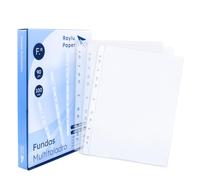 Raylu Paper® - Fundas multitaladro de polipropileno 100% reciclable, fundas para documentos de gran apertura, lomo reforzado. 100 unidades. (Transparente - Cristal, Folio - 120 micras)