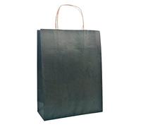 Raylu Paper® - Pack de 25 Bolsas de papel Kraft de colores con asas resistentes, bolsas de papel 100% reciclables para la compra, chuches o regalos (Negro, Pequeñas (25x10x32 cm))