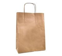 Raylu Paper® - Pack de 25 Bolsas de papel Kraft de colores con asas resistentes, bolsas de papel 100% reciclables para la compra, chuches o regalos (Marrón Kraft, Grandes (35x14x44 cm))