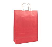 Raylu Paper® - Pack de 25 Bolsas de papel Kraft de colores con asas resistentes, bolsas de papel 100% reciclables para la compra, chuches o regalos (Rojo, Pequeñas (25x10x32 cm))