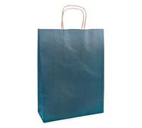 Raylu Paper® - Pack de 25 Bolsas de papel Kraft de colores con asas resistentes, bolsas de papel 100% reciclables para la compra, chuches o regalos (Azul Marino, Grandes (35x14x44 cm))