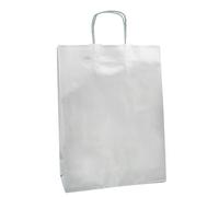 Raylu Paper® - Pack de 25 Bolsas de papel Kraft de colores con asas resistentes, bolsas de papel 100% reciclables para la compra, chuches o regalos (Plata, Grandes (35x14x44 cm))