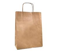 Raylu Paper® - Pack de 25 Bolsas de papel Kraft de colores con asas resistentes, bolsas de papel 100% reciclables para la compra, chuches o regalos (Marrón Kraft, Pequeñas (25x10x32 cm))