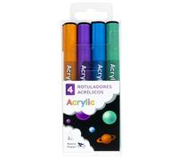 RAYLU PAPER - Rotuladores Acrílicos de Colores Metalizados, Marcadores Acrílicos Multisuperficie con Punta Redonda de 2mm, Alta Pigmentación, Tinta Opaca y Secado Rápido (Neón Metalizados, 4)
