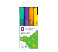 RAYLU PAPER - Rotuladores Acrílicos de Colores Neón, Marcadores Acrílicos Multisuperficie con Punta Redonda de 2mm, Alta Pigmentación, Tinta Opaca y Secado Rápido (Neón, 4 ud)