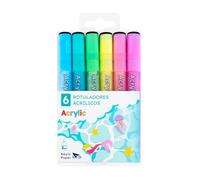RAYLU PAPER - Rotuladores Acrílicos de Colores Pastel, Marcadores Acrílicos Multisuperficie con Punta Redonda de 2mm, Alta Pigmentación, Tinta Opaca y Secado Rápido (Pastel, 6 ud)
