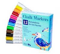 RAYLU PAPER Rotuladores de Tiza Líquida, Rotuladores de Tiza Líquida Borrable para Pizarra, Marcadores con Punta Reversible 3mm y 6mm, Para Pizarra Negra y Blanca, Cristal y Cerámica (12 Colores)
