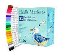 RAYLU PAPER - Rotuladores de Tiza Líquida, Rotuladores para Cristal Borrables con Punta Reversible 6mm, Rotulador de Tiza para Pizarra Negra y Blanca, Escaparates y Manualidades (21 Colores)