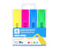 RAYLU PAPER - Subrayadores Fluorescentes con Punta Biselada, Pack de Marcadores Fluorescentes con Trazo de 2-5mm, Rotuladores Fluorescentes para Estudio, Oficina y Organización (Neón, 4 ud)