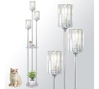 Rayofly Lámparas de Pie Modernas para Salón, Lámpara de Pie de Cristal de 3 Luces con Estantes, Lámpara de Pie Cromada con Pantallas de Cristal e Interruptor de Pie, Lámparas de Pie para Dormitorio