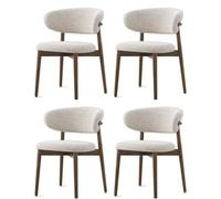 RBJNGMYY Juego de 4 sillas de comedor nogal con reposabrazos, tela beige, cocina, cafetería, sala de estar, muebles decorativos base madera vintage granja