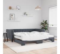 RCODSSK Cama de día 2 en 1 de terciopelo extensible como sofá y cama, color gris oscuro, 100 x 200 cm, versátil sofá cama con dos colchones y diseño moderno con cómodo colchón de espuma