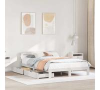 RCODSSK Cama de madera maciza de pino de 90 x 200 cm con diseño rústico, cabecero, somier y cajón inferior de la cama con ruedas sin colchón
