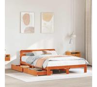 RCODSSK Cama de madera maciza de pino de 90 x 200 cm con diseño rústico, cabecero, somier y cajón inferior de la cama con ruedas sin colchón
