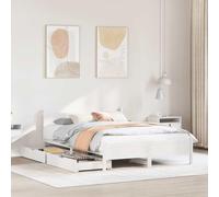 RCODSSK Cama de madera maciza sin colchón, color blanco, 120 x 200 cm, madera de pino, cama estable de madera de pino para un sueño reparador con cabecero rústico y cajón inferior de la cama, cama