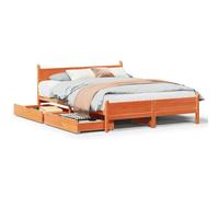 RCODSSK Cama de madera maciza sin colchón de pino de 140 x 200 cm, cama estable de madera de pino para un sueño reparador con cabecero rústico y cajón inferior de la cama, cama rústica de madera