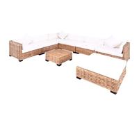 RCODSSK Conjunto de sofá de 27 piezas de ratán natural con patas de caoba - Juego de taburete y mesa de café, incluye 3 esquineros y 3 centros de mesa