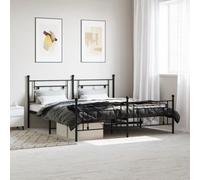 RCODSSK Estructura de cama con cabecero y pie de metal en diseño robusto con espacio de almacenamiento integrado, negro, 183 x 213 cm, estructura de cama de metal con cabecero y somier de láminas de