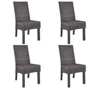 RCODSSK Juego de 4 sillas de comedor de madera de mango con mimbre Kubu trenzado, sillas trenzadas a mano, color marrón, asiento resistente para cocina y comedor, soporta hasta 110 kg