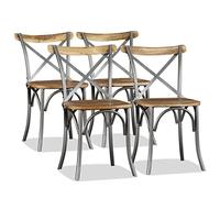 RCODSSK Juego de 4 sillas de comedor de madera maciza de mango y respaldo en cruz de acero, estilo industrial para comedor y restaurante, sillas de madera rústicas con marco de acero, soporta hasta