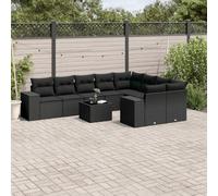 RCODSSK Juego de 9 sofás de jardín con cojines en color negro de ratán sintético, muebles de jardín de poliratán negro, como cómodo grupo de asientos para terraza y jardín