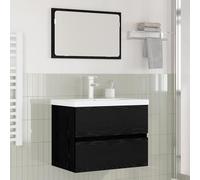 RCODSSK Juego de muebles de baño con espejo de madera en color blanco con lavabo empotrado de cerámica y rebosadero como elegante juego de muebles de baño, incluye armario bajo lavabo