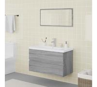 RCODSSK Juego de muebles de baño con espejo, lavabo empotrado de cerámica con rebosadero y lavabo, color blanco, incluye armario bajo lavabo con cajón
