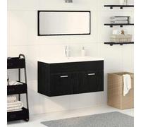 RCODSSK Juego de muebles de baño de material de madera con armario debajo del lavabo, espejo y muebles de baño en aspecto de roble negro con armario de 1 compartimento, 2 puertas y lavabo empotrado