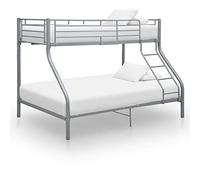 RCODSSK Litera de metal gris 140 x 200 cm 90 x 200 cm - Estructura de cama de metal resistente para adultos con barandilla de protección y escalera
