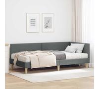 RCODSSK Marco de cama esquinero con cabecero recubierto de tela y colchón multizona, 2 unidades, color gris con marco de listones resistente