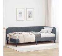 RCODSSK Marco de cama esquinero convertible como sofá cama con funda de poliéster en color gris oscuro 90 x 190 cm terciopelo - Ahorro de espacio en forma de L con reposabrazos reversible