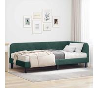 RCODSSK Marco de cama esquinero convertible como sofá cama con funda de poliéster en color verde oscuro 90 x 190 cm terciopelo - Ahorro de espacio en forma de L con reposabrazos reversible