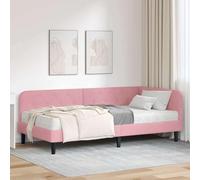 RCODSSK Marco de cama esquinero convertible como sofá cama con funda de poliéster rosa 90 x 190 cm terciopelo - Ahorro de espacio en forma de L con reposabrazos reversible