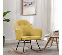 RCODSSK Mecedora tapizada en terciopelo amarillo mostaza con estructura de hierro y patas de madera de haya para una gran estabilidad y un asiento suave en el salón