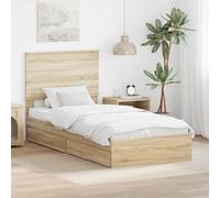 RCODSSK Moderna cama de almacenamiento, color blanco, 200 x 200 cm, con 2 cajones de madera y cabecero