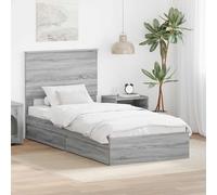 RCODSSK Moderna cama de almacenamiento gris 100 x 200 cm con 2 cajones de madera y cabecero