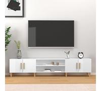RCODSSK Mueble para TV blanco 180 cm de ancho de madera con 4 puertas y 4 compartimentos, dimensiones 180 x 31,5 x 40 cm con patas de madera