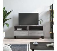 RCODSSK Mueble TV gris de madera con 2 compartimentos y 2 cajones, 100 cm de ancho y 34,5 cm de alto, 44,5 cm de profundidad con patas heladas para salón