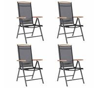 RCODSSK Sillas de jardín plegables con reposabrazos de aluminio y 7 posiciones, 4 unidades textilene negro, sillas plegables para jardín, camping y playa