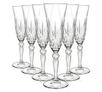 RCR Crystal 25600020006 Gafas de copas de champaña Melodia Crystal, 160 ml, juego de 6, perfectas para fiestas, recién casados y propietarios, caja fuerte para lavavajillas