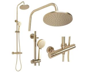 Rea Columna de ducha con termostato PAROT BRUSHED GOLD Sistema de ducha de latón para baño (Oro)