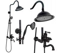 Rea Columna de Ducha SET VINTAGE BLACK Sistema de Ducha de Latón para Baño (Negro)