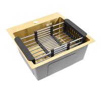 Rea - Fregadero Leo 40 de acero cepillado dorado con juego de accesorios beige - 45 x 40 x 18,5 cm